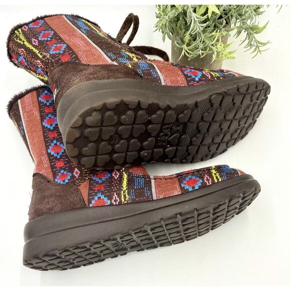 UGG Lacy Boot Nordic Fair Isle Blanket Woven Fabric Faux Fur Warm Sz 7 limited - Picture 12 of 12